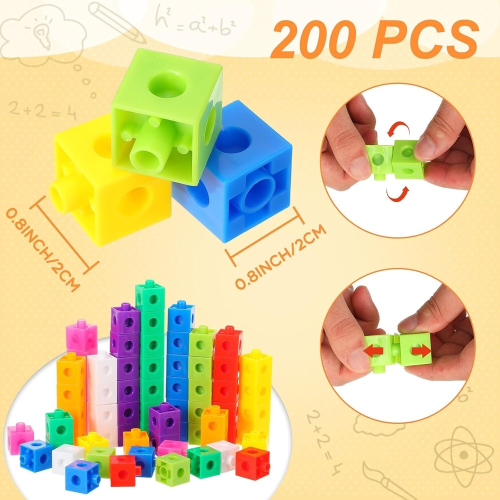 200PCS Math Linking Cubes, Connecting and Counting Snap Blocks for Early Lear...