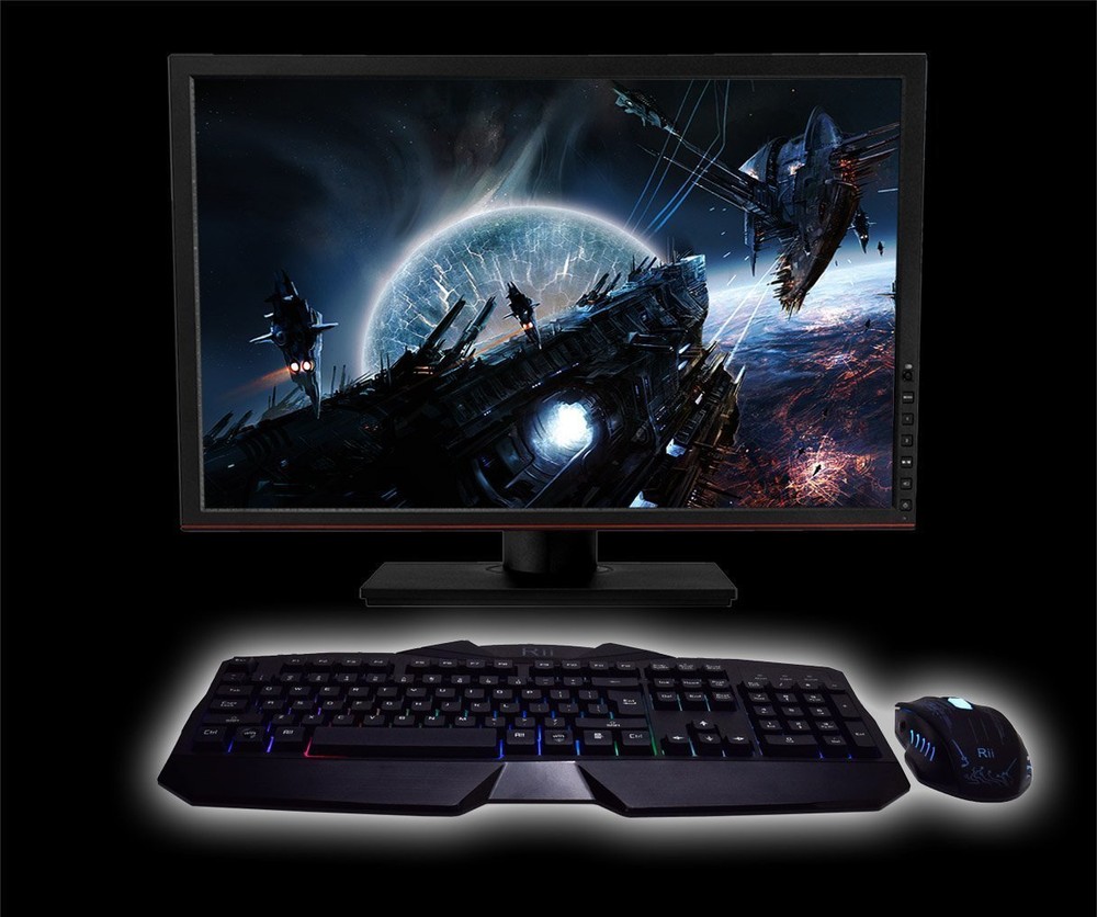 Rii RM400 Gaming Keyboard & Mouse Combo Bundle 7-Colors Backlit LED for Mac/PC