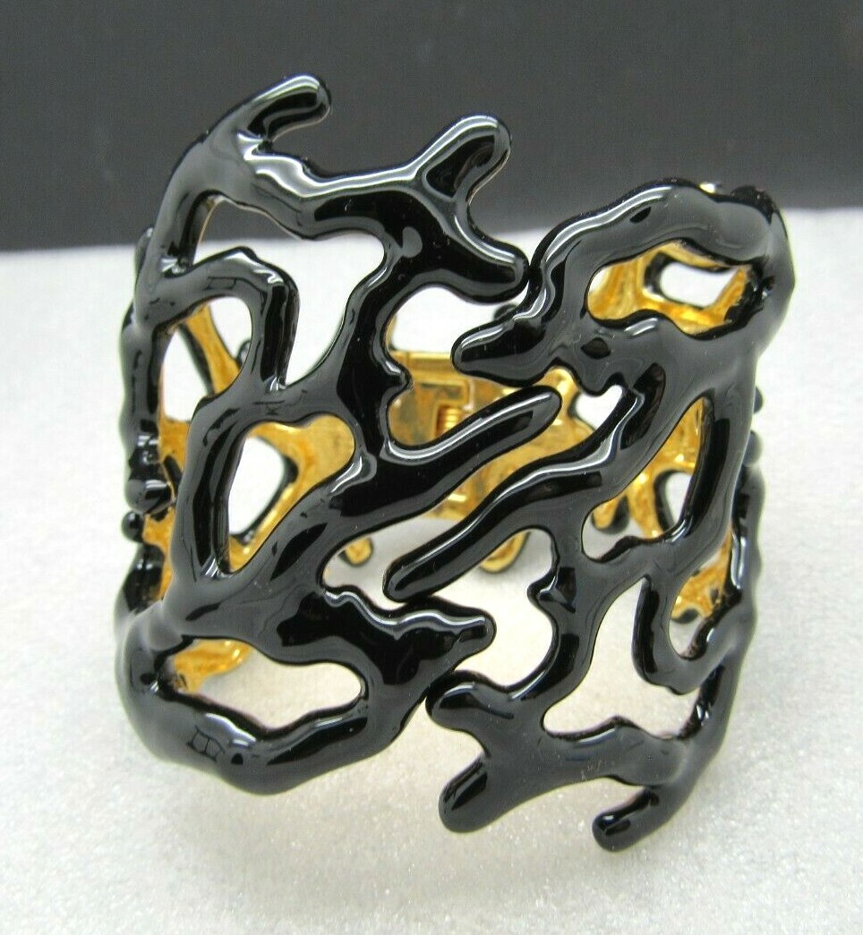 KENNETH J LANE KJL CORAL BRANCH BLACK ENAMEL WIDE CUFF BRACELET NEW