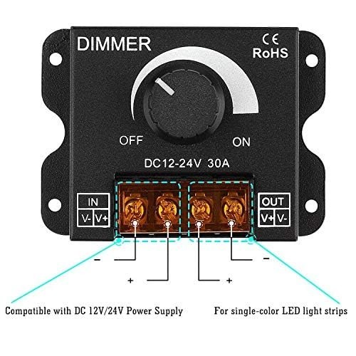 30A PWM Dimming Controller for LED Strips - Adjustable Brightness Knob (2 Pack)