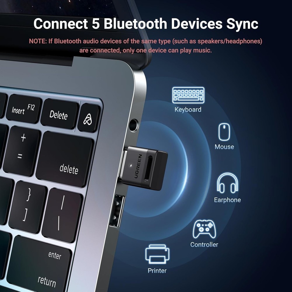 USB Bluetooth 5.3 Adapter for Windows 11 - Connect Up to 5 Devices Effortlessly