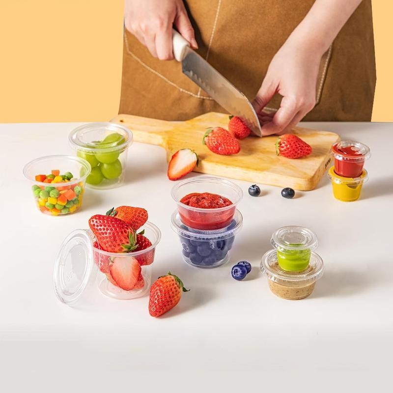 3.25 oz Clear Diposable Plastic Portion Cups With Lids, Disposable Souffle Cups