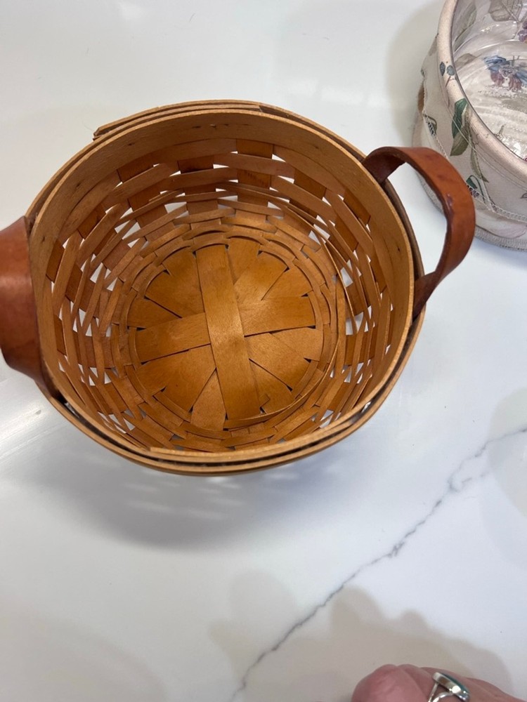 Longaberger Small Button Basket w Botanical Fields Liner and Plastic Protector