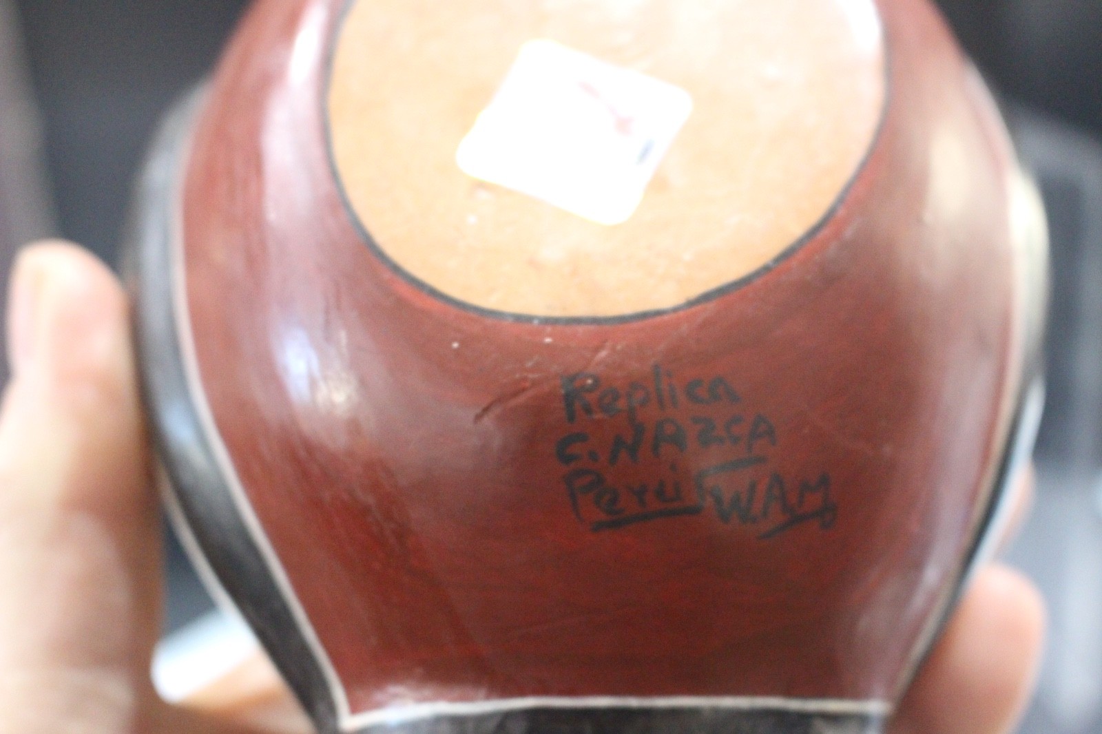 Peru Art Pottery Nazca Condor Hand Painted Ceramic Spout Reproduction Signed