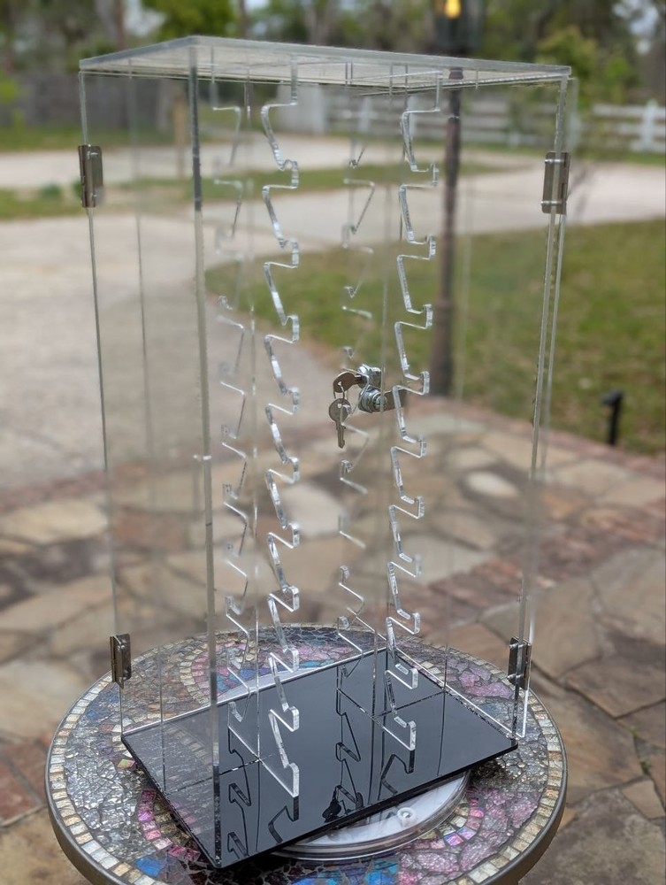 Locking Acrylic Sunglass Display Case Rotating Base 2 Door Key Eyewear - ST
