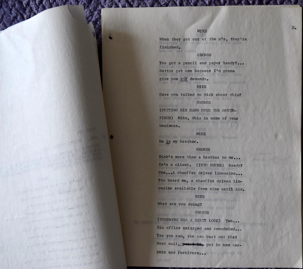 1970 " The New Dick Van Dyke Show " Original Type Written Screenplay Script