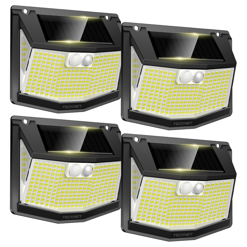 TECKNET 248 LED Outdoor Solar Lights & Motion Sensor 4 Pack, 300° Angle & 3