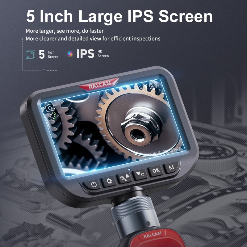 Ralcam 360° Dual Lens Borescope 5" Joystick 4 Ways Endoscope Inspection Camera