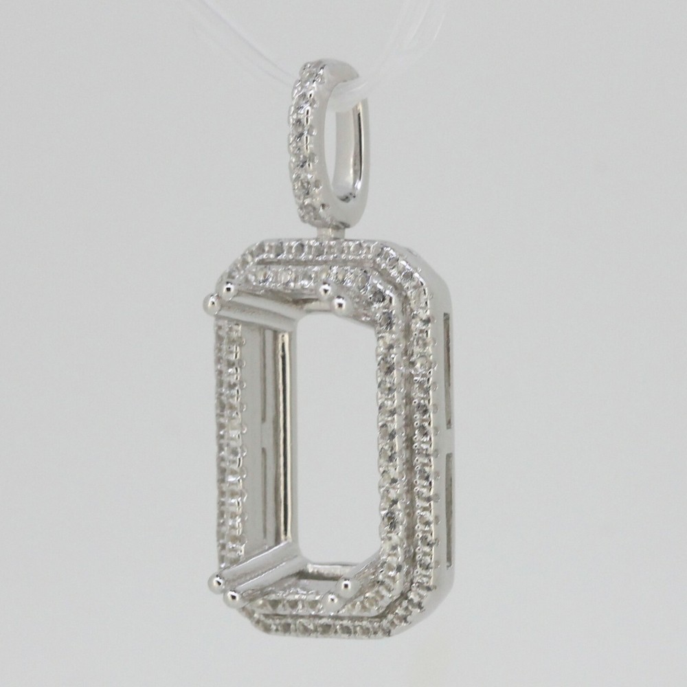 Sterling Silver Semi Mount Pendant Setting Emerald OCT 15x7 mm