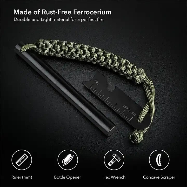 HUGE FERRO ROD Emergency FIRE STARTER Flint & Military Paracord Survival Camping
