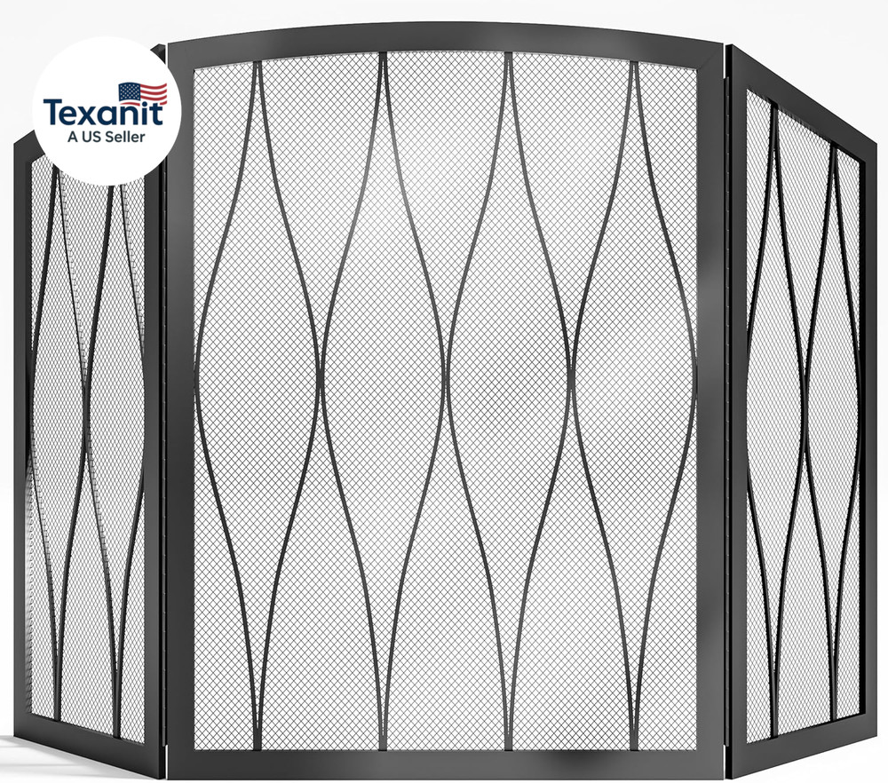 Childproof Fireplace Screen 3- Panel Modern Handcrafted Wrought Iron Foldable Me