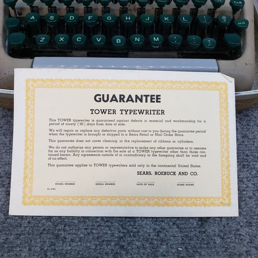 VTG Sears Roebuck Tower Commander Typewriter 871.700 with paperwork / case
