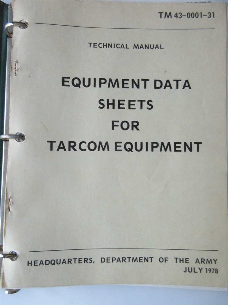 1978 TM 43-0001-31 TECHNICAL MANUAL EQUIPMENT DATA SHEETS FOR TARCOM EQUIPMENT