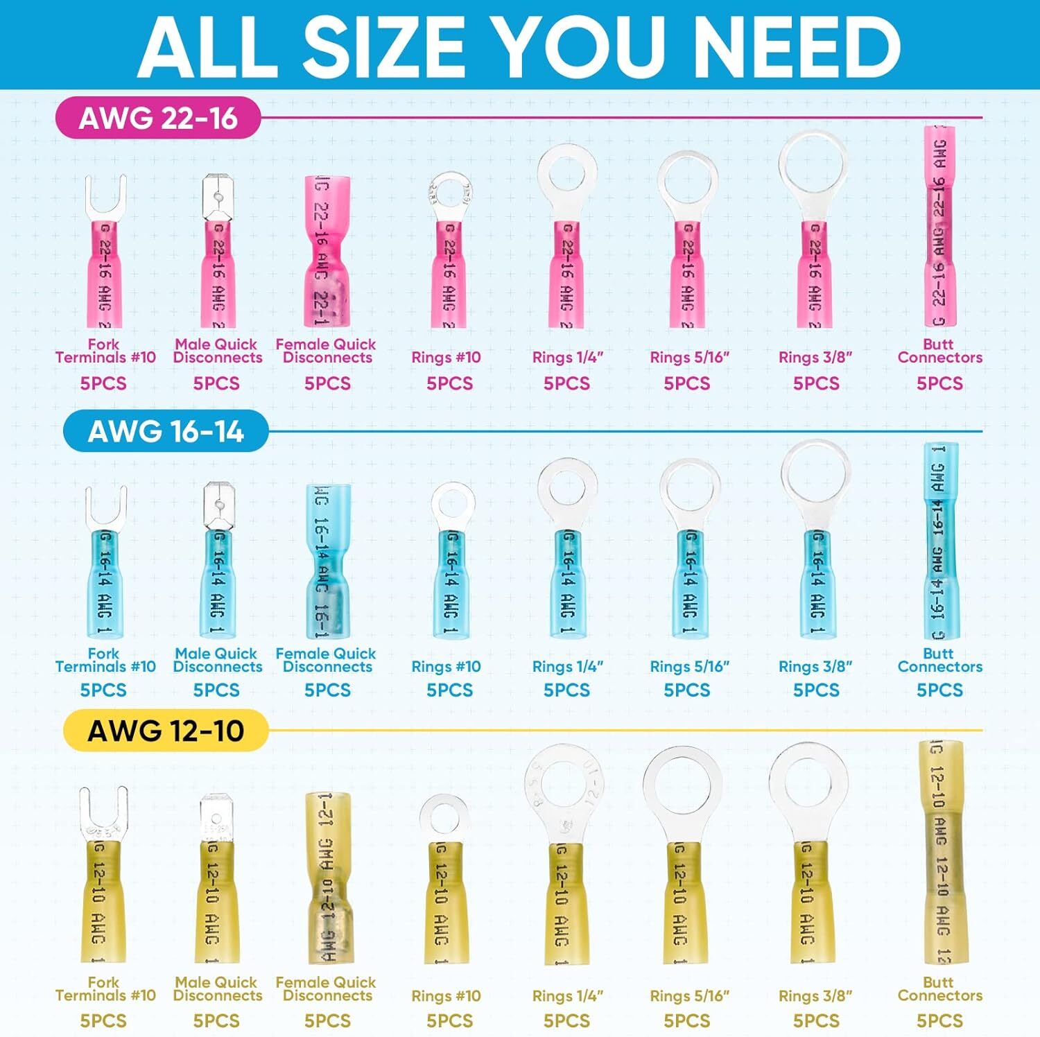 320/500pcs Heat Shrink Butt Wire Connectors Waterproof Crimp Splice Terminal Kit