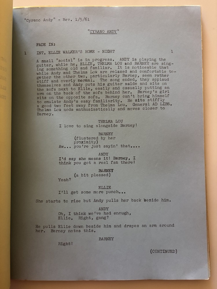 The Andy Griffith Show Original Script "Cyrano Andy"