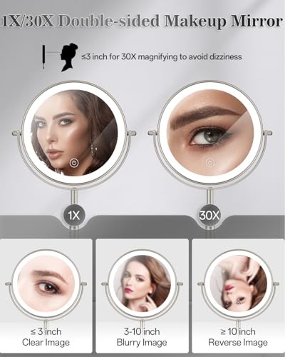 Makeup Mirror with Lights, 1X/30X Lighted Magnifying Mirror Brushed Nickel