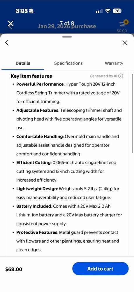 Hyper Tough 20v Max Cordless 12” String Trimmer