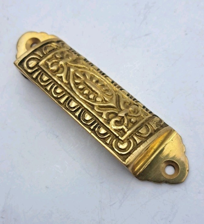Antique Reproduction Bin Pull Drawer Pull Handle Cast Brass Hardware