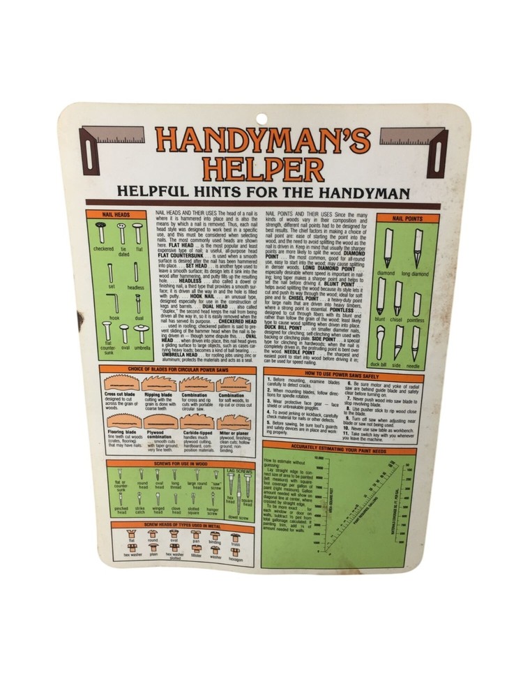 Handyman's Helper Chart - Helpful Hints for the Handyman