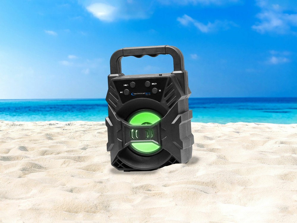 Technical Pro Portable Rechargeable Compact Bluetooth Speaker w/ LED's USB/FM/TF