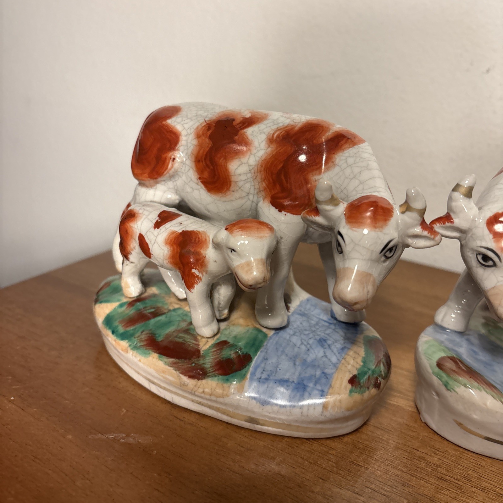 Set of 2 Staffordshire Cow and Calf Figurines