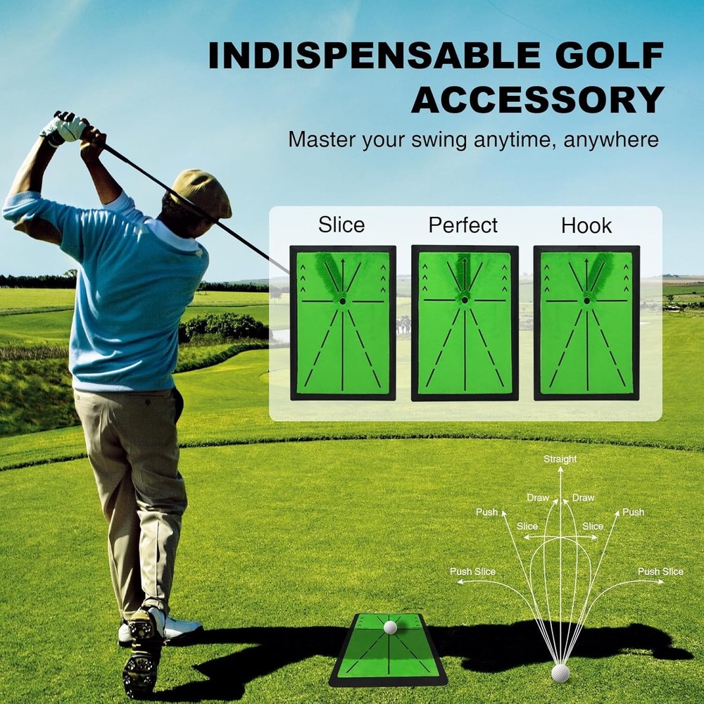 Foldable Golf Hitting Mat with 10mm EVA Base, Dual-Turf Golf Practice Mat fo...