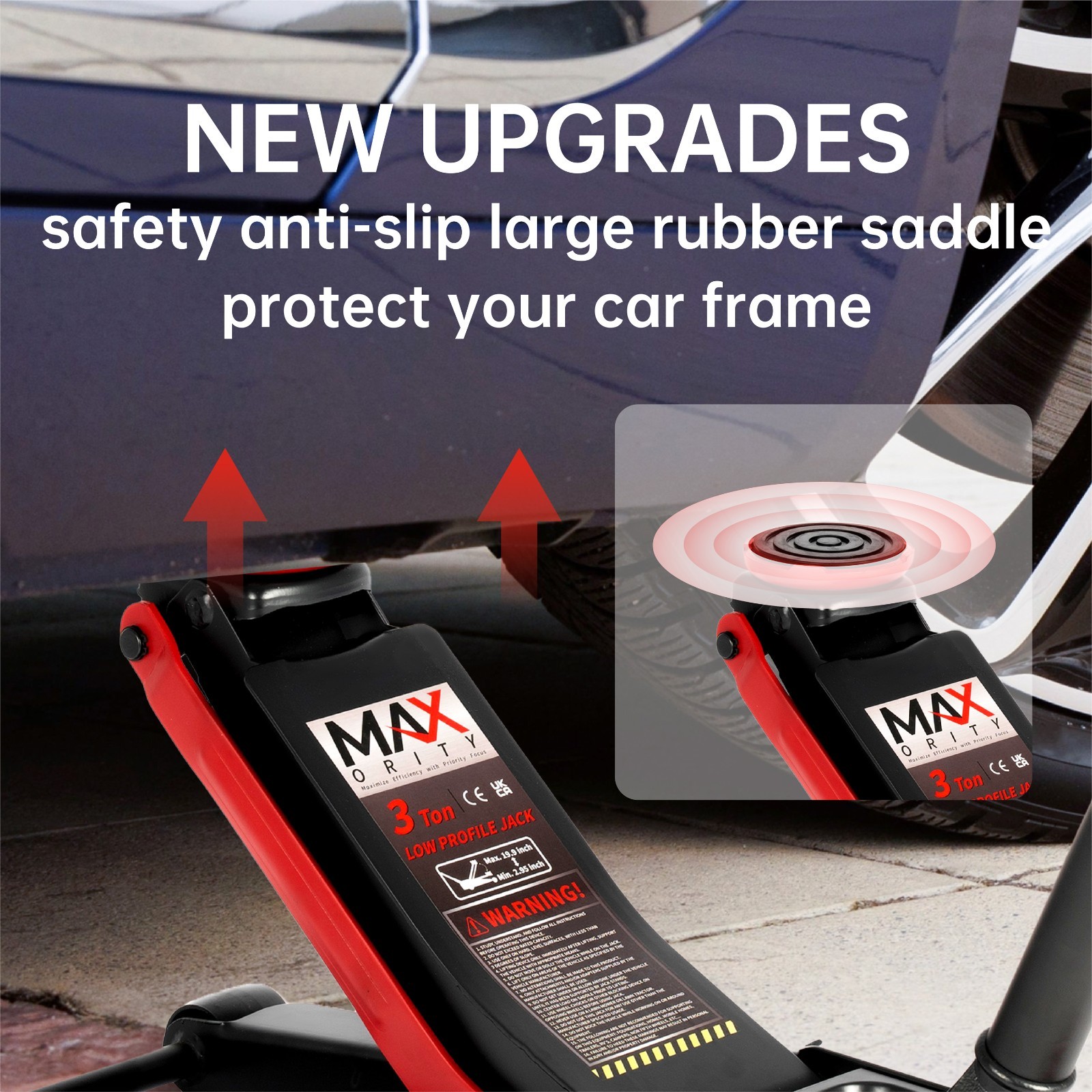 3 Ton Floor Jack Low Profile Rapid Dual Pistons Pump 2.9'' To 19.9'', Orange