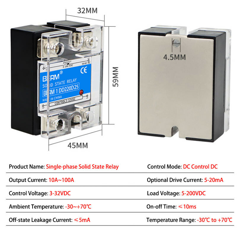 10A-100A Single Phase BERM-1 Solid State Relays Module DC 3V-32V to DC 5V-200V