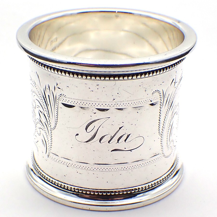 Engraved Scroll Napkin Ring Gorham Sterling Silver Mono Ida