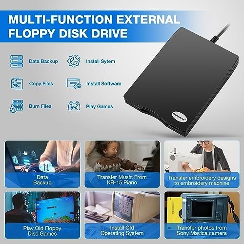 3.5" USB Floppy Disk Drive Reader for PC & Laptop - Windows 11/10 Compatible, Fr