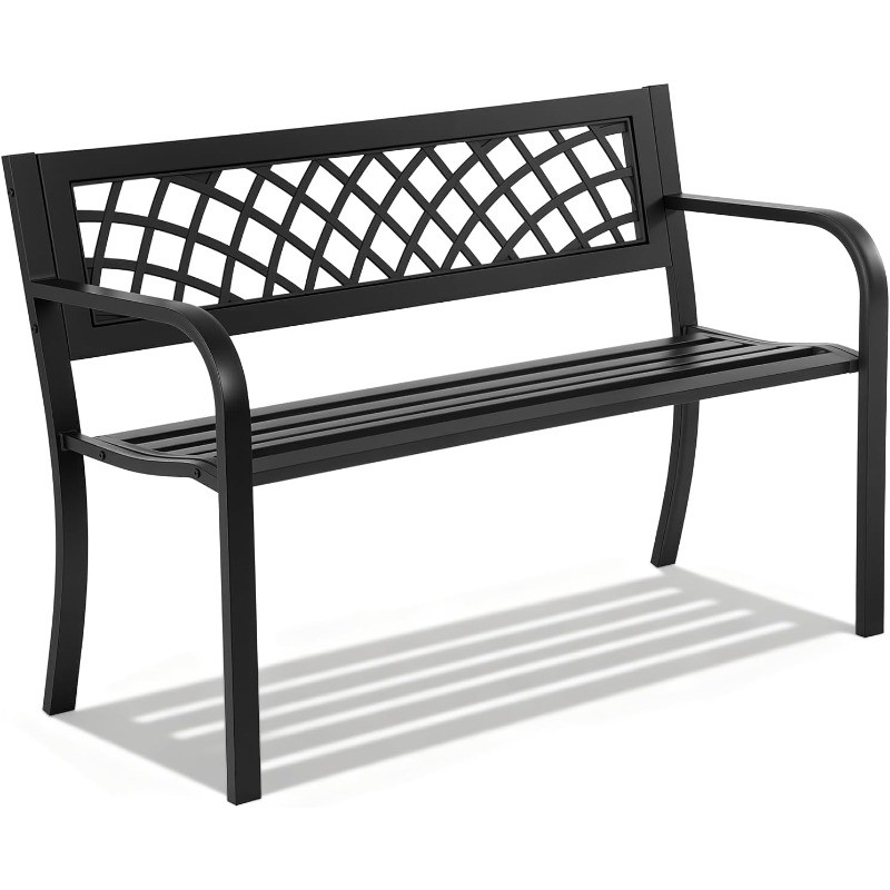 Garden Bench,Outdoor Benches,Iron Steel Frame Patio Bench