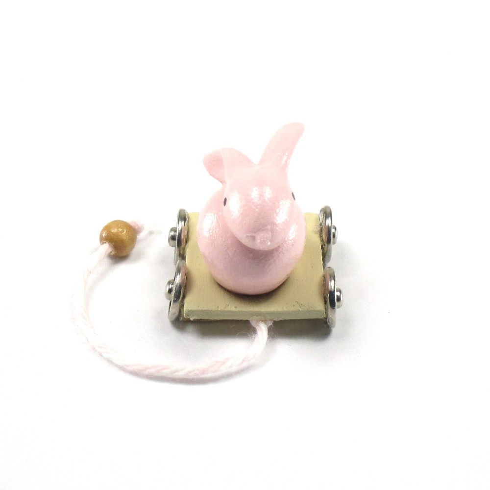 WMH Dollhouse Miniature Easter /Nursery Bunny Pull Toy - Pink