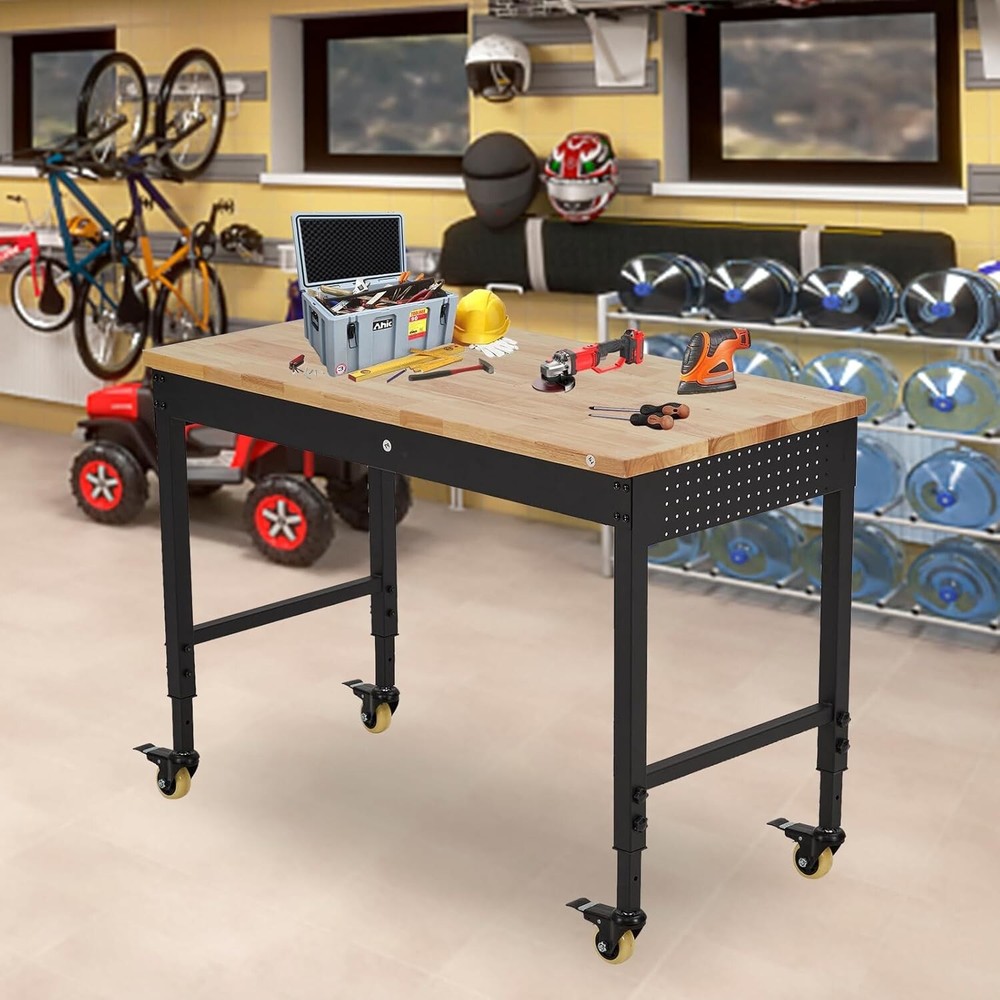 48" Adjustable Workbench with Drawer 4 Wheels for Garage Worktable 2000lbs
