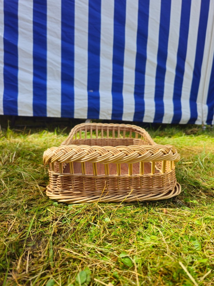 Handwoven Wicker Rectangular Serving Tray Willow Rustic Kitchen Table Organizer