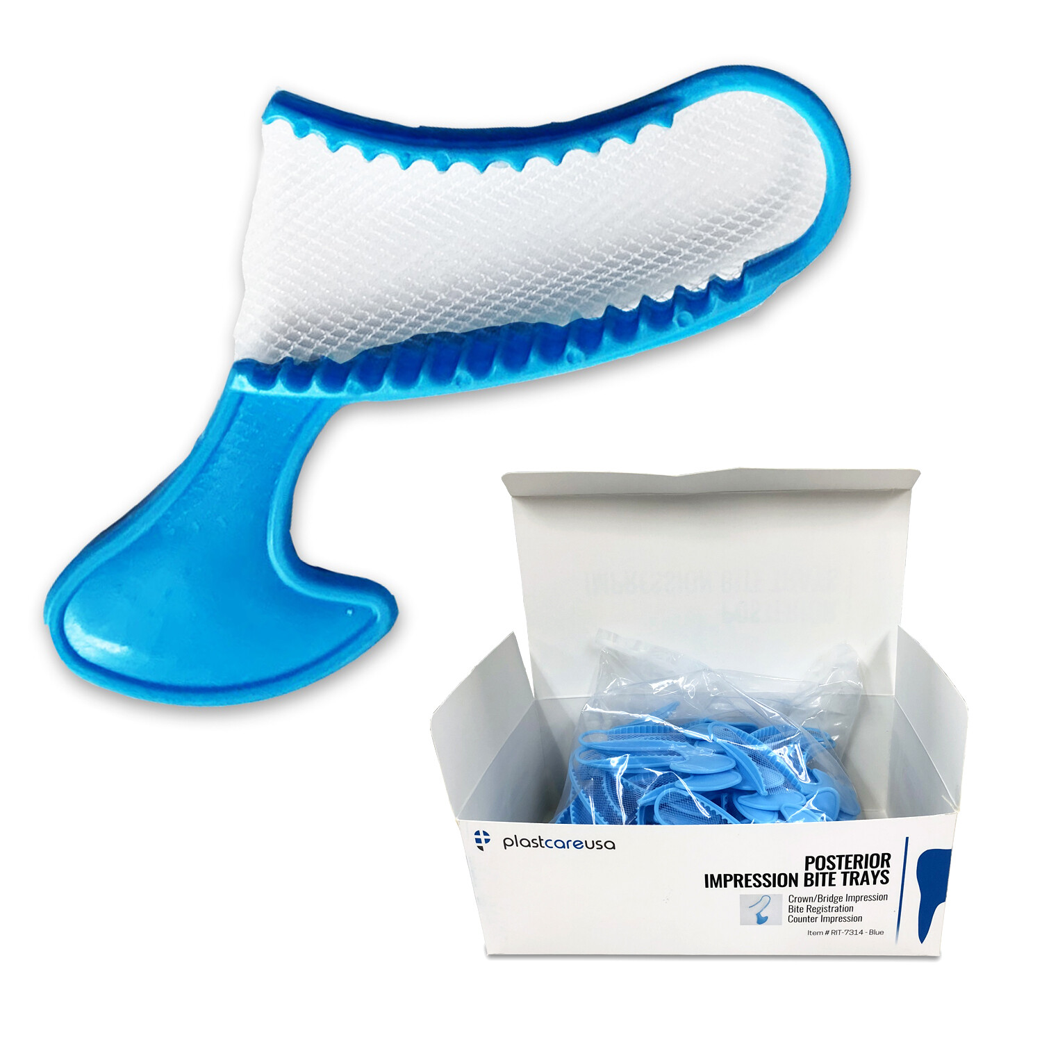 Dental Impression Bite Registration Triple Trays, Posterior, (Blue) (Box of 50)