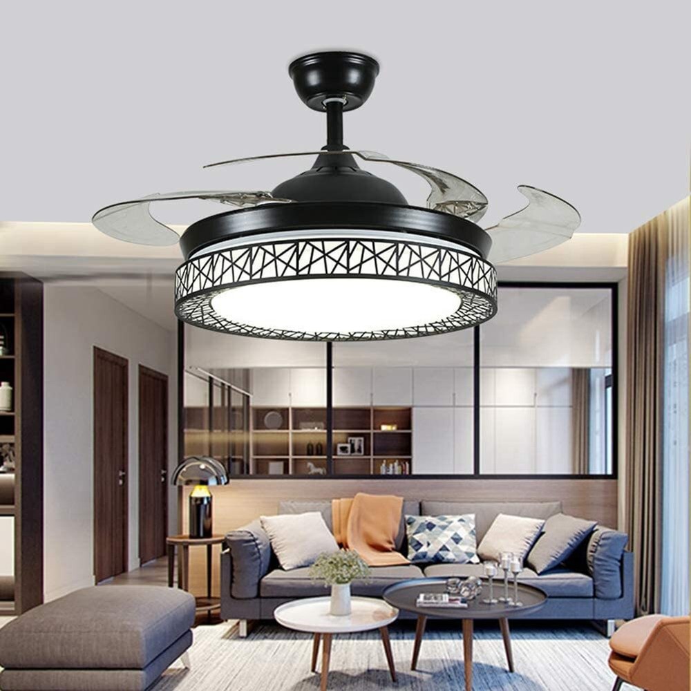 42" Modern Ceiling Fan w/Light Kit Retractable Blades Remote Control Chandeliers