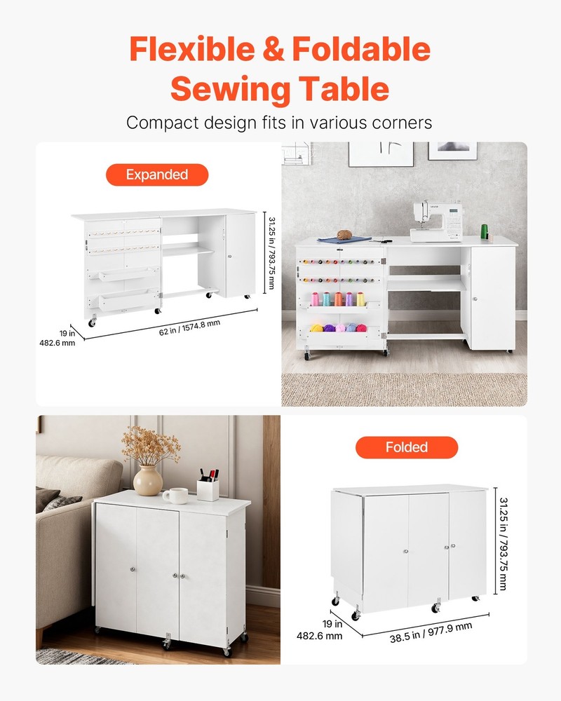 HOT/ Folding Sewing Table,Multipurpose Sewing Machine Table with Cabinet,Compac