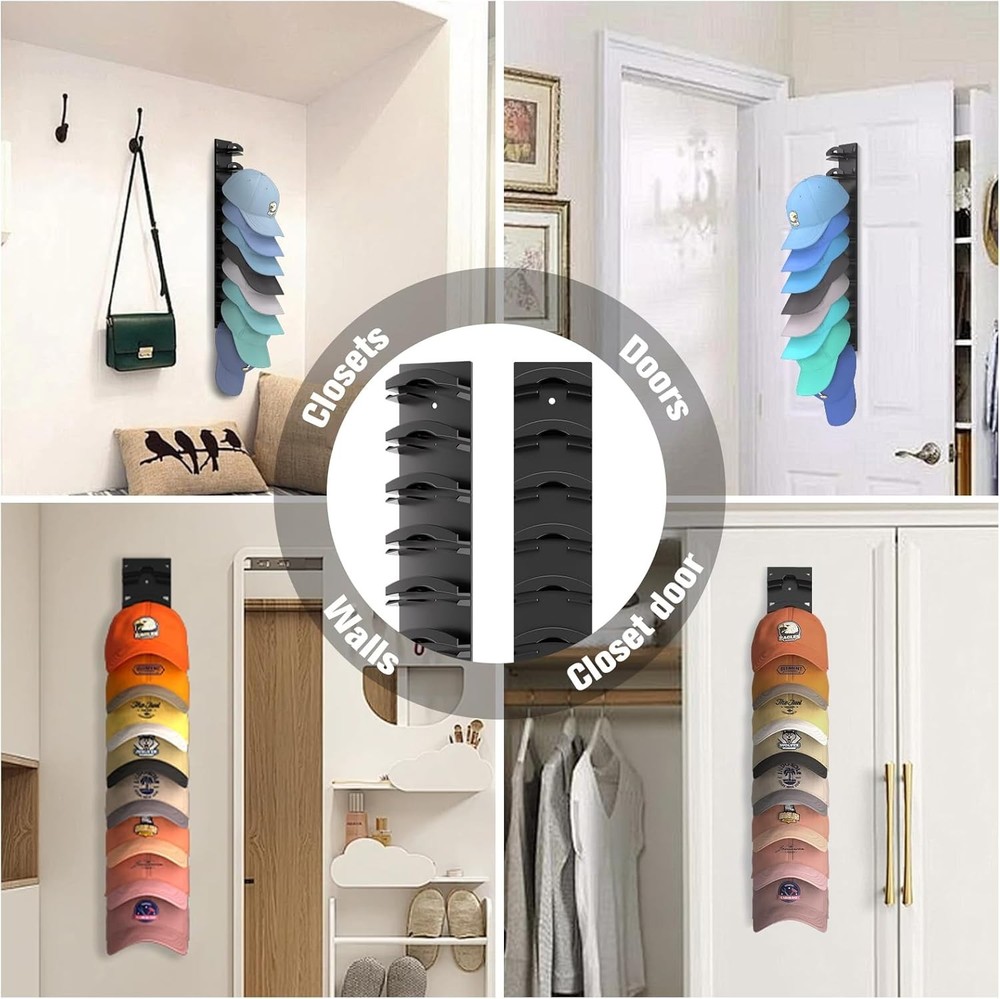 Versatile Baseball Cap Holder - 2-Pack Wall Rack with Strong Adhesive Support