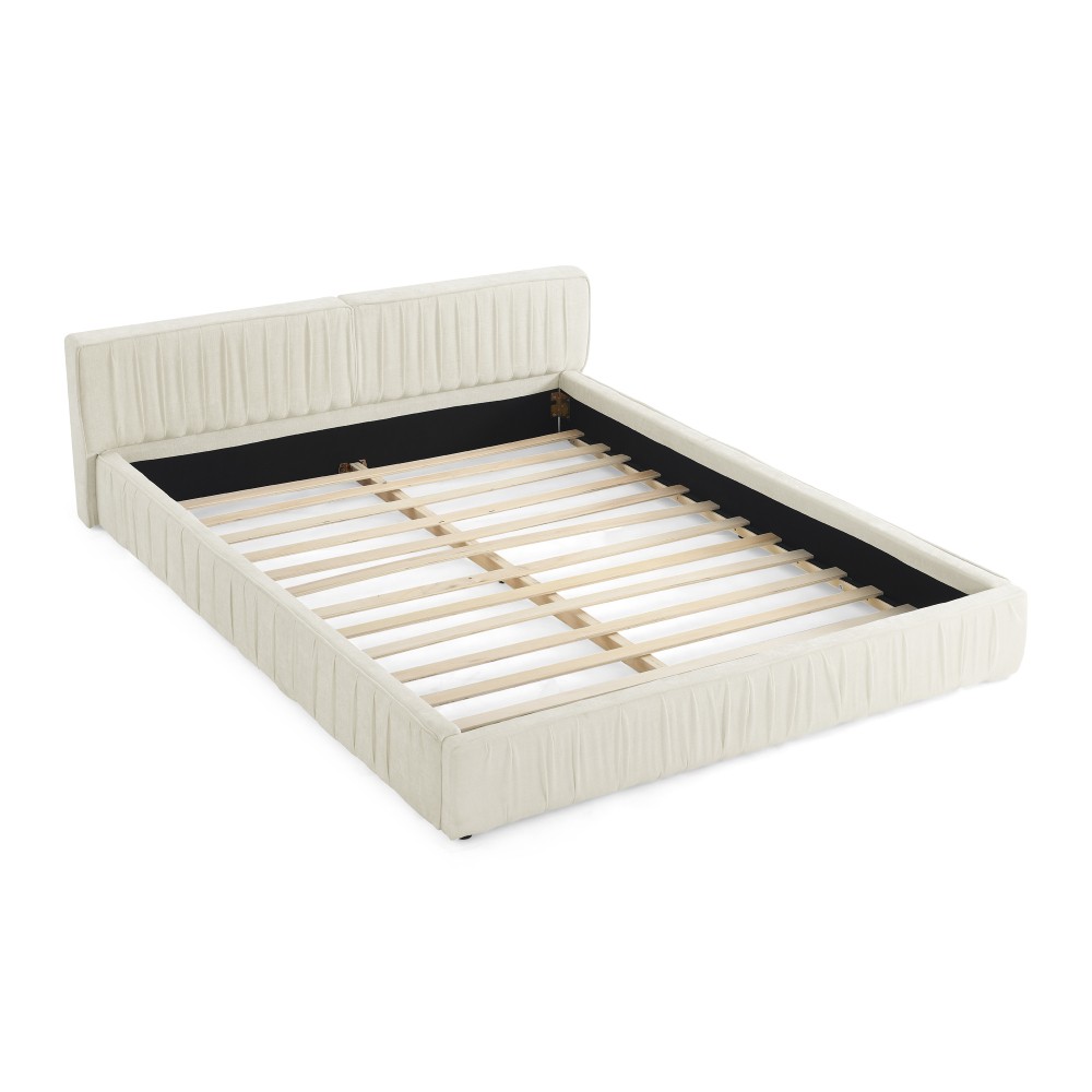Queen Upholstered Bed Frame w/ Headboard & Platform Base, Beige