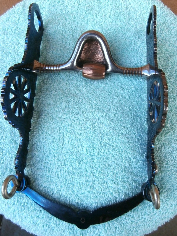 Vintage E. Garcia Wagon Wheel Cheek Silver Blued Inlaid Edge Stripes Horse Bit