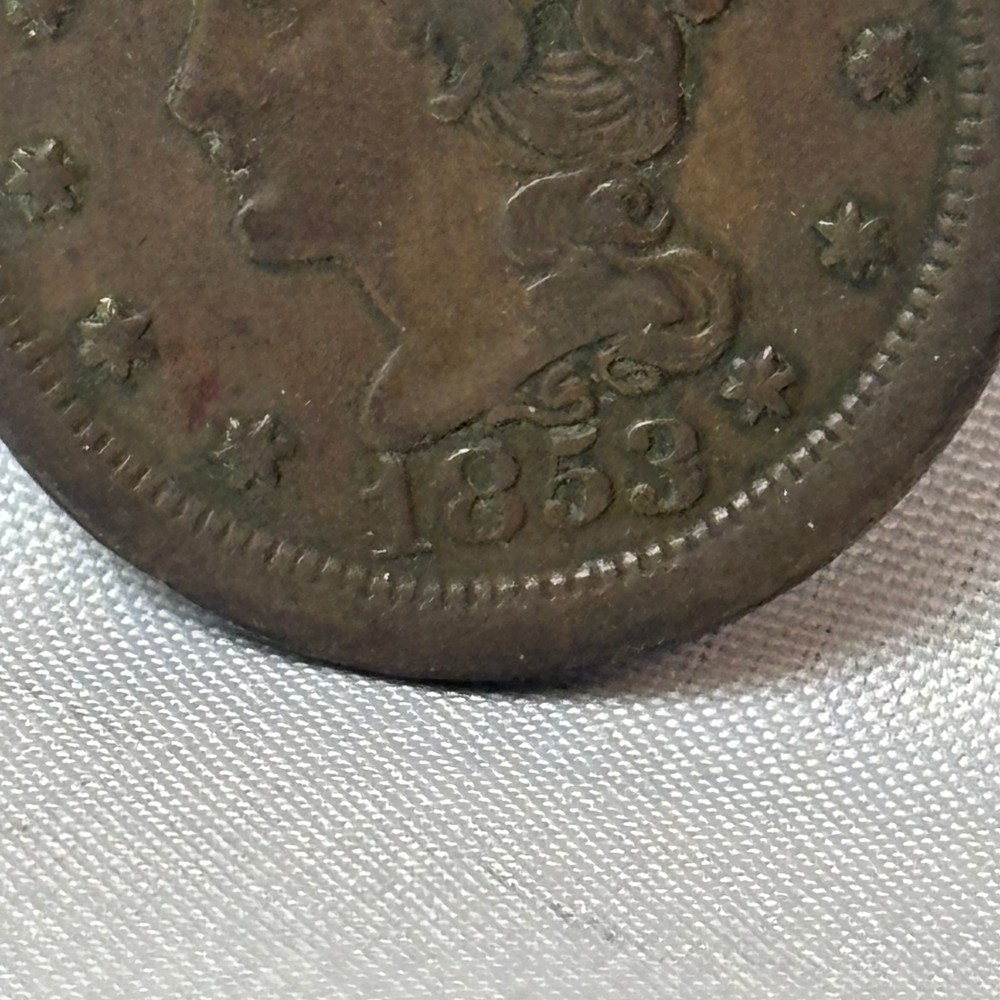 1853 Large Cent US Coin Braided Hair