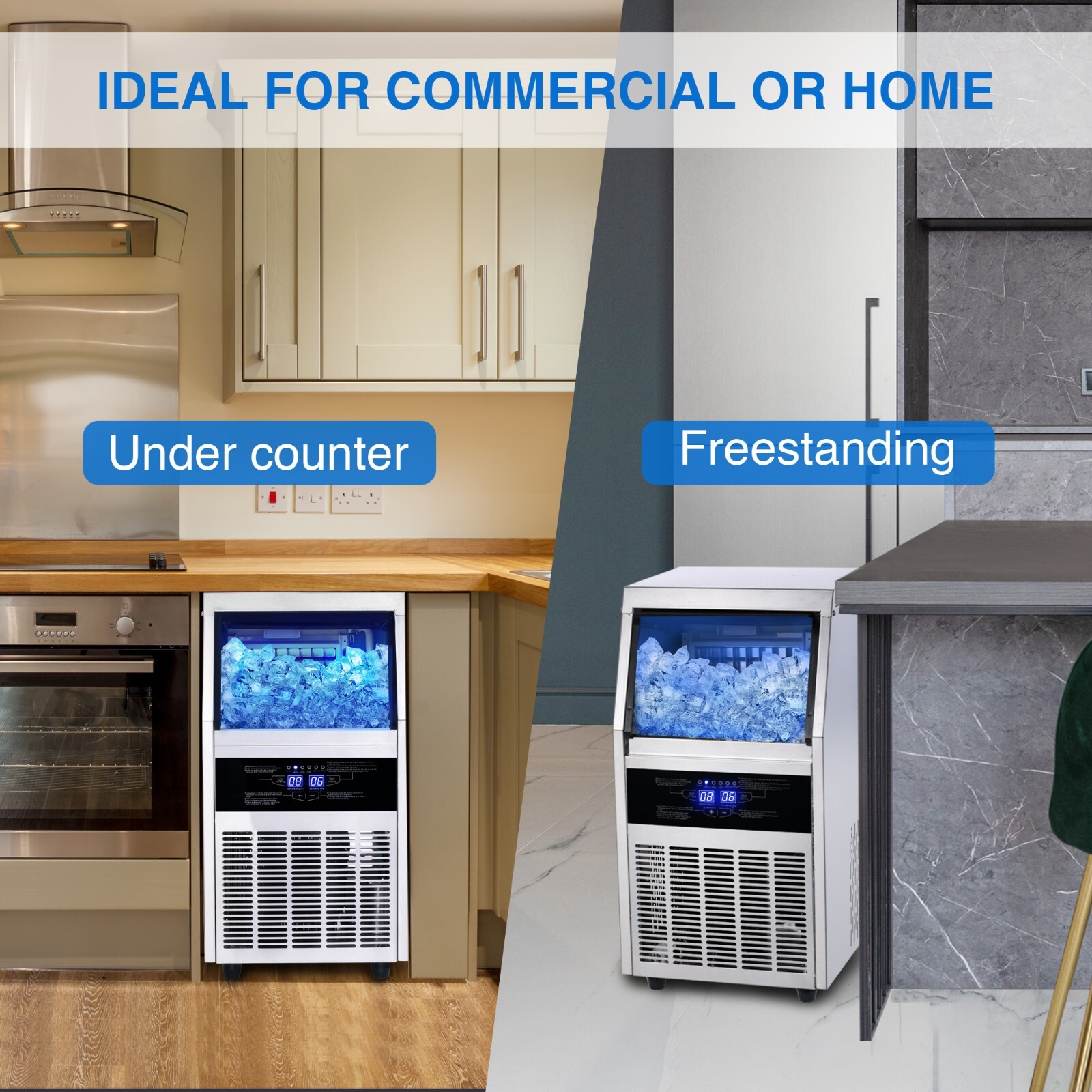 Commercial Ice Maker 150lbs Stainless Steel Built-in Cube Machine Bar Restaurant