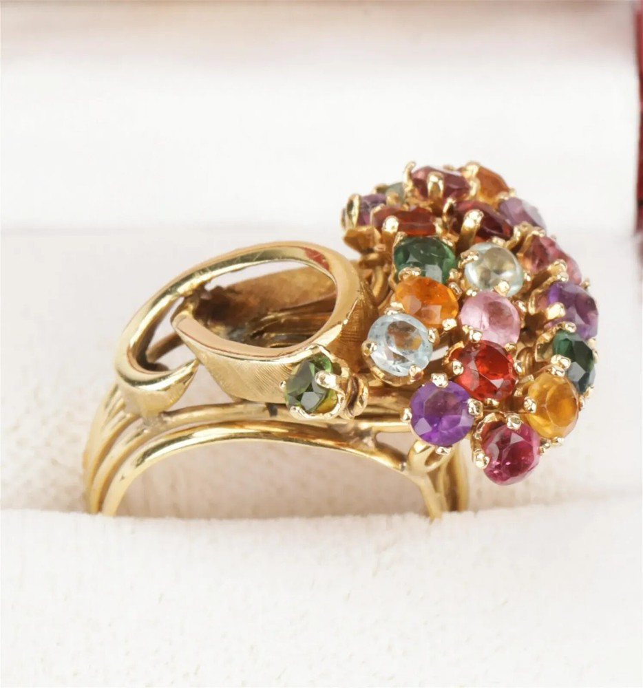 18k Solid Gold Ring With Multi Gemstones   Size 6   10.3 g