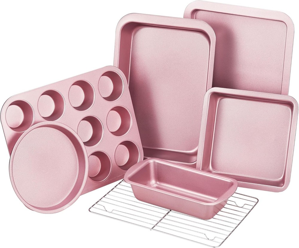 Baking Pans Sets Nonstick Bakeware Sets 7-Piece W/ Round/Square Cake Pan Loaf