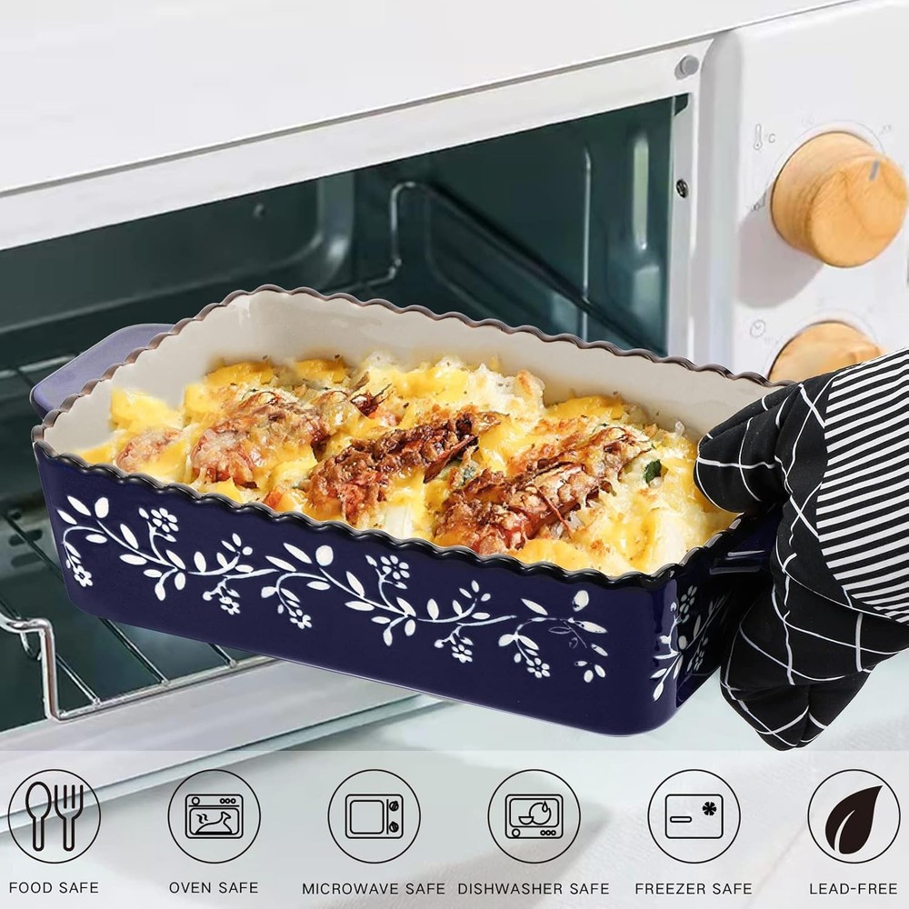 AVLA 3 Pack Ceramic Bakeware Set Porcelain Rectangular Baking Cobalt Blue