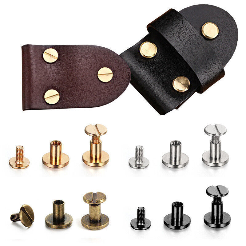 Flat Belt Screw Leather Craft Chicago Nail Brass Solid Rivet Stud Heads USA
