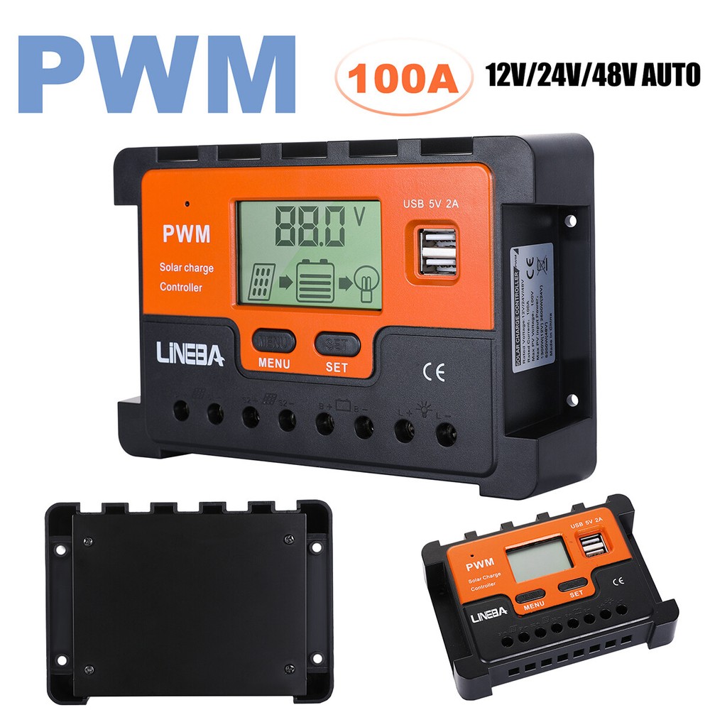 30A 60A 100A Solar Charge Controller 12V/24V/48V Lithium Battery Regulator 2 USB