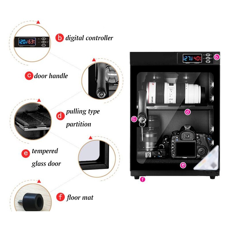 100L 5Layers Digital Dry Cabinet Automatic Camera Len Dehumidify Storage Cabinet