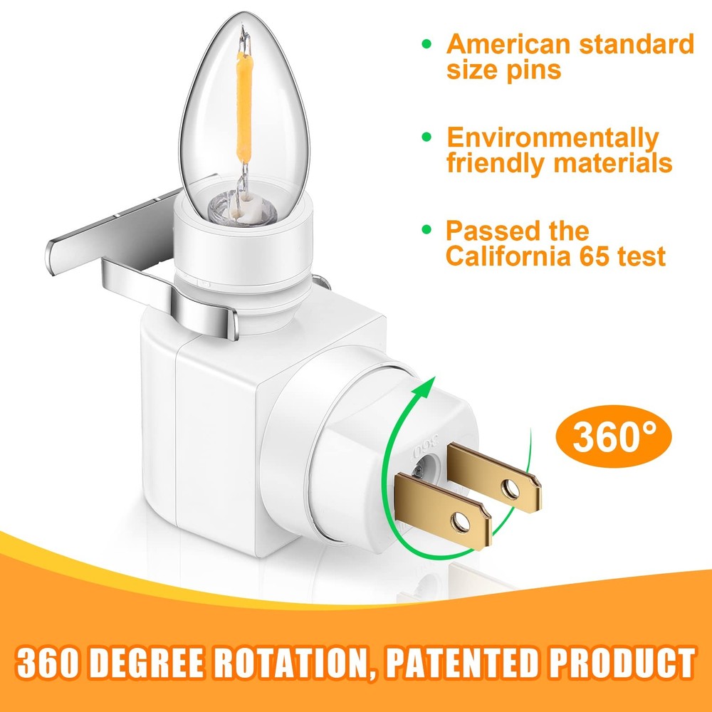 8 Sets Night Light Bases, 360° Plug in Rotating Night Light Modules with On/O...