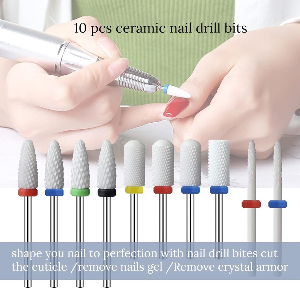 Ceramic Nail Drill Bits 10Pcs- 3/32 10 Count (Pack of 1), Assorted